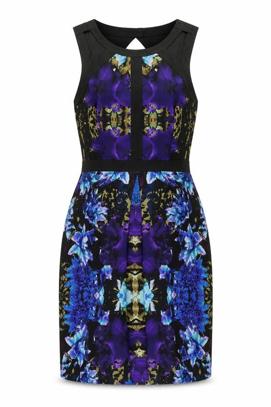 Limited Edition Womens Blue Floral Polyester A-Line Size 8 Round Neck Zip