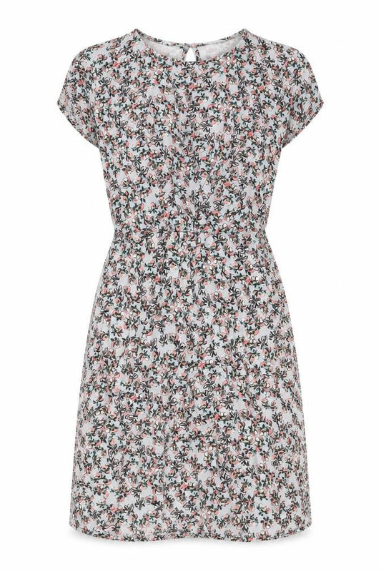 Warehouse Womens Grey Floral Viscose A-Line Size 8 Round Neck Button