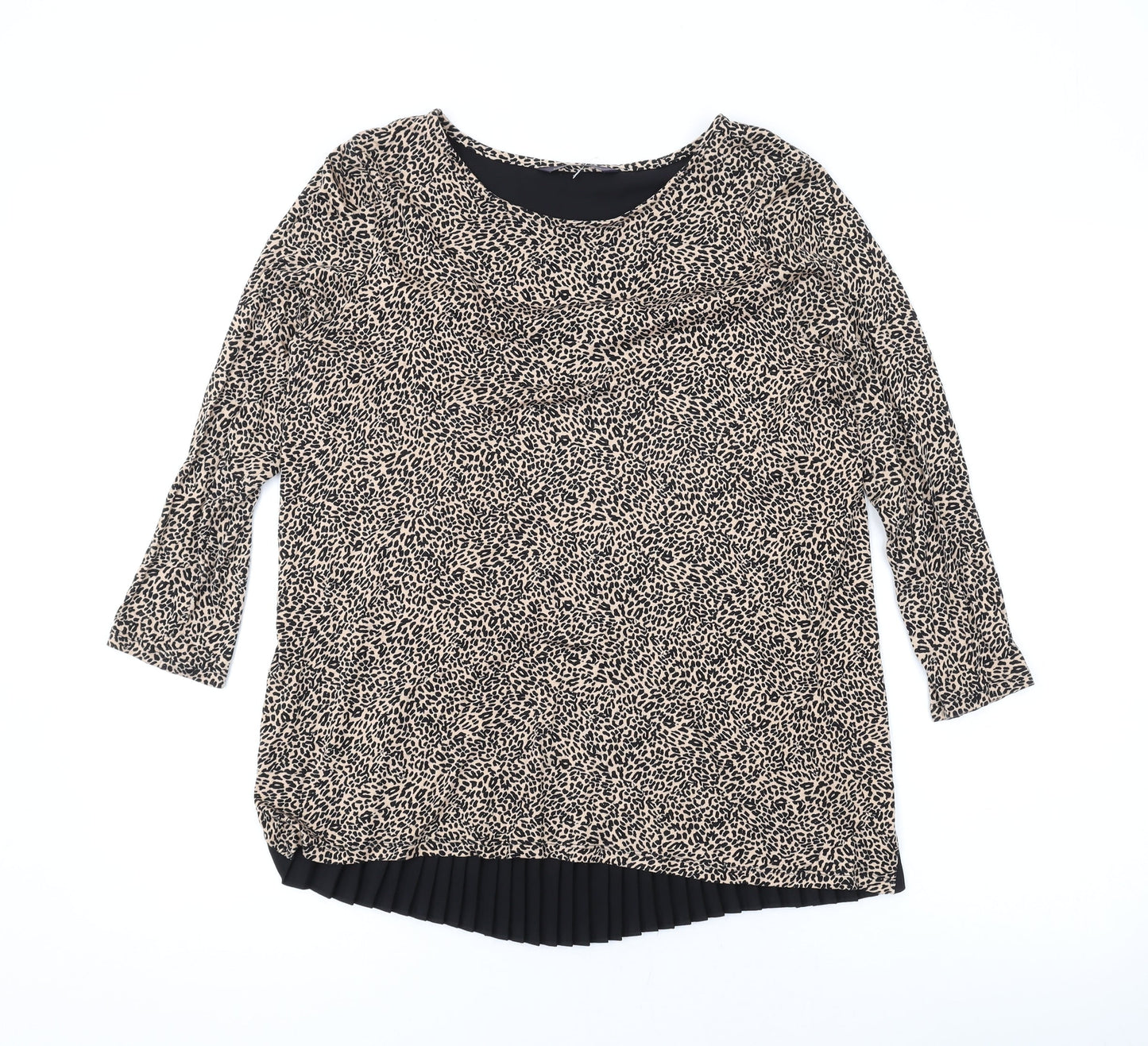 Marks and Spencer Womens Brown Animal Print Viscose Basic Blouse Size 10 Round Neck - Leopard Print, Pleated