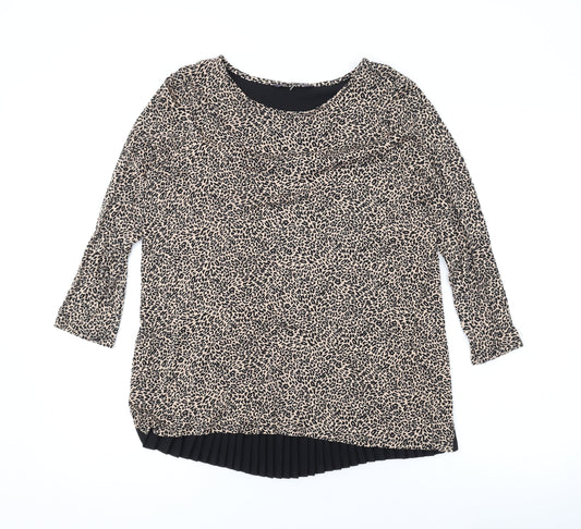 Marks and Spencer Womens Brown Animal Print Viscose Basic Blouse Size 10 Round Neck - Leopard Print, Pleated