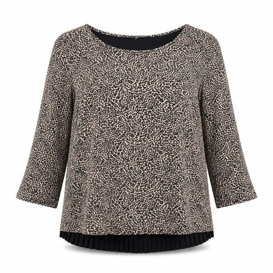 Marks and Spencer Womens Brown Animal Print Viscose Basic Blouse Size 10 Round Neck - Leopard Print, Pleated
