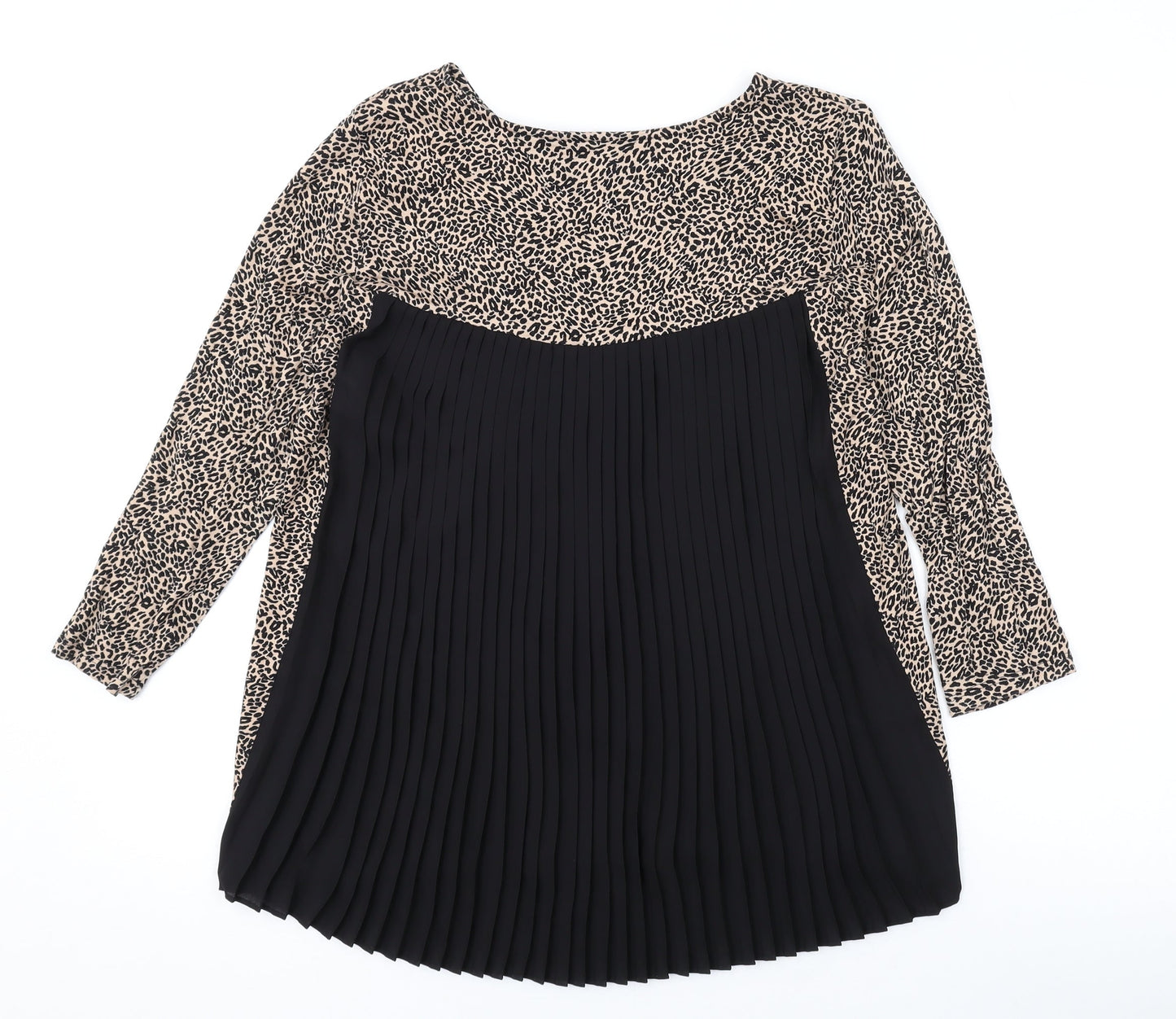 Marks and Spencer Womens Brown Animal Print Viscose Basic Blouse Size 10 Round Neck - Leopard Print, Pleated