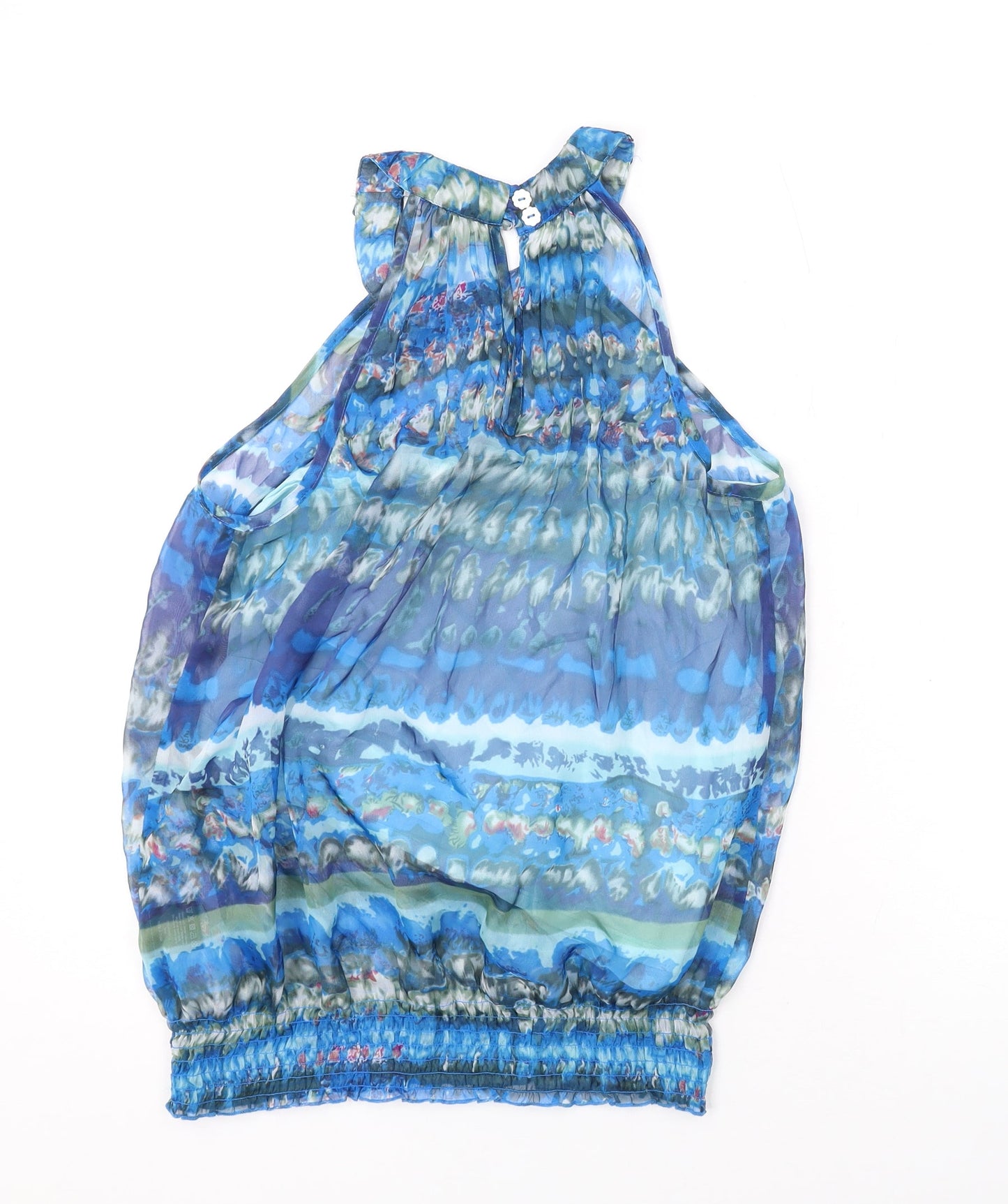 Be Beau Womens Blue Geometric Polyester Basic Blouse Size 14 Halter