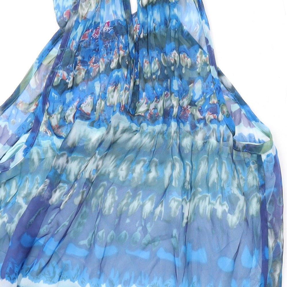 Be Beau Womens Blue Geometric Polyester Basic Blouse Size 14 Halter