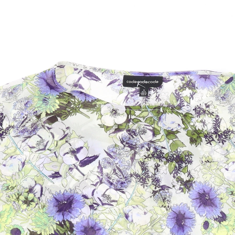 Code Code Code Womens Multicoloured Floral Polyester Basic T-Shirt Size XL Round Neck