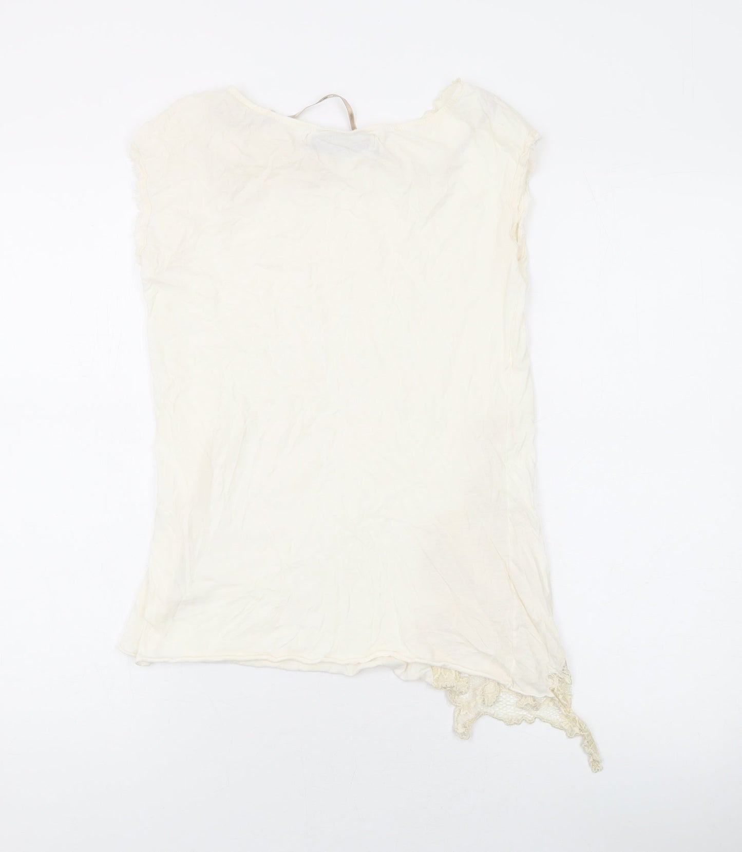 Zara Womens Ivory Cotton Basic T-Shirt Size M Round Neck