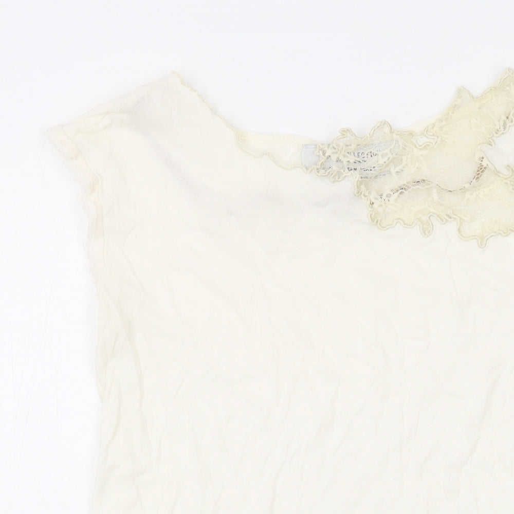 Zara Womens Ivory Cotton Basic T-Shirt Size M Round Neck