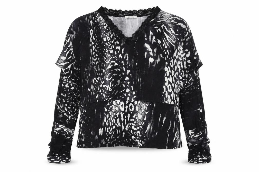 Artigiano Womens Black Geometric Viscose Basic Blouse Size 18 V-Neck