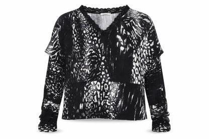 Artigiano Womens Black Geometric Viscose Basic Blouse Size 18 V-Neck