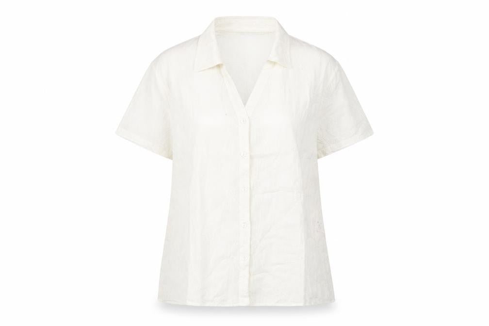 EWM Womens Ivory Floral Cotton Basic Button-Up Size 2 Collared