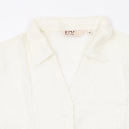 EWM Womens Ivory Floral Cotton Basic Button-Up Size 2 Collared