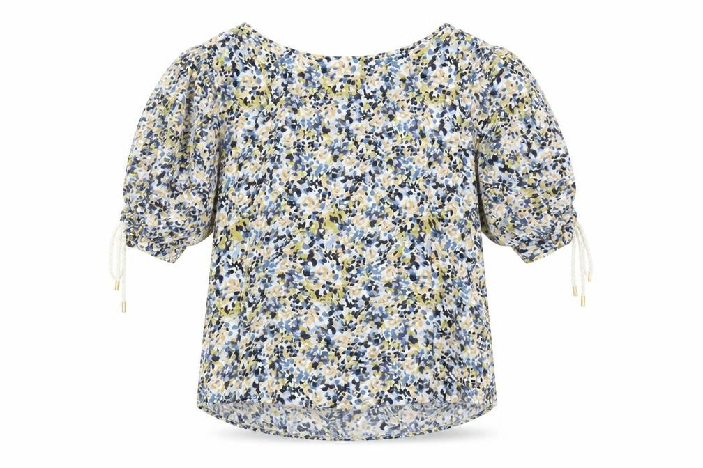Mango Womens Yellow Geometric Viscose Basic T-Shirt Size L Round Neck