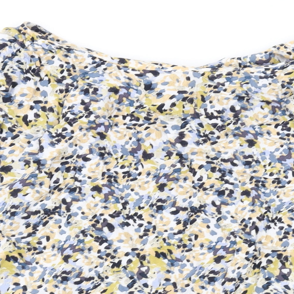 Mango Womens Yellow Geometric Viscose Basic T-Shirt Size L Round Neck