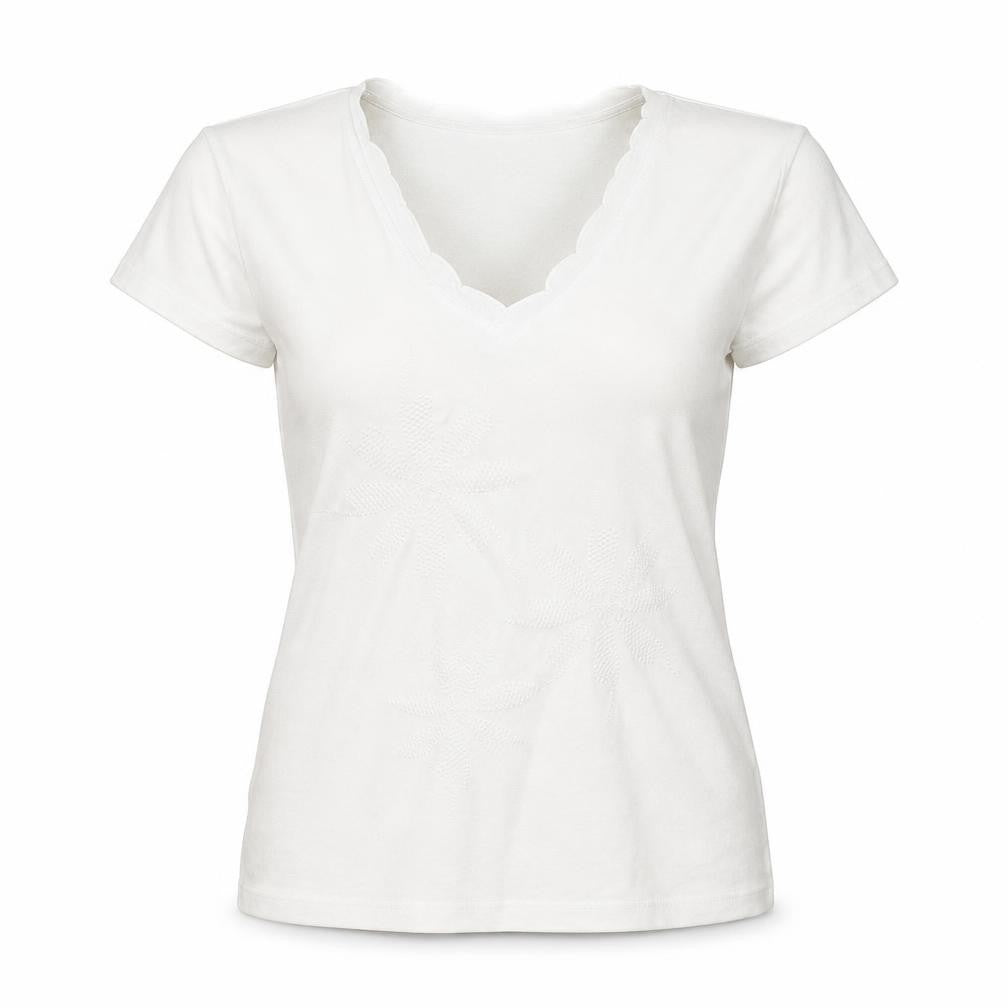Provencale Womens White Cotton Basic T-Shirt Size 18 V-Neck