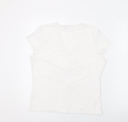 Provencale Womens White Cotton Basic T-Shirt Size 18 V-Neck