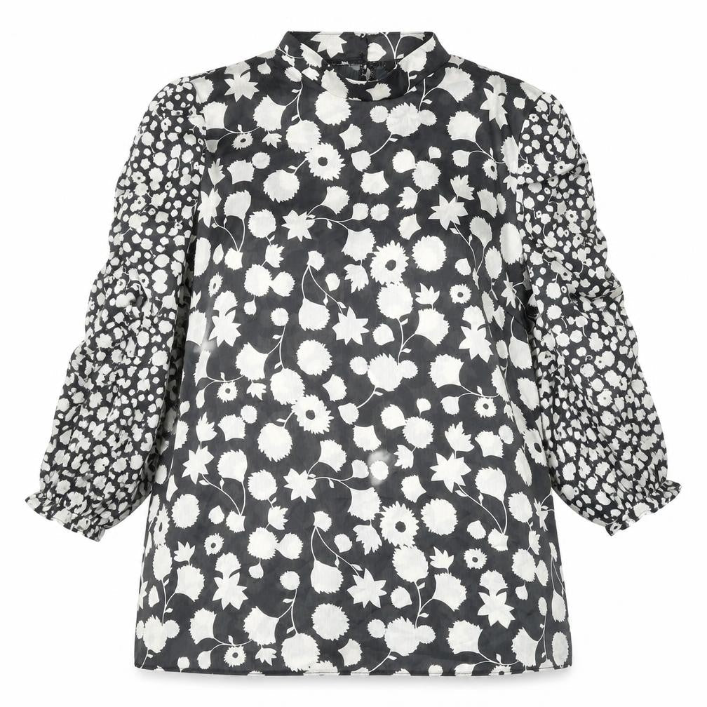 Kaleidoscope Womens Black Geometric Polyester Basic Blouse Size 18 Mock Neck