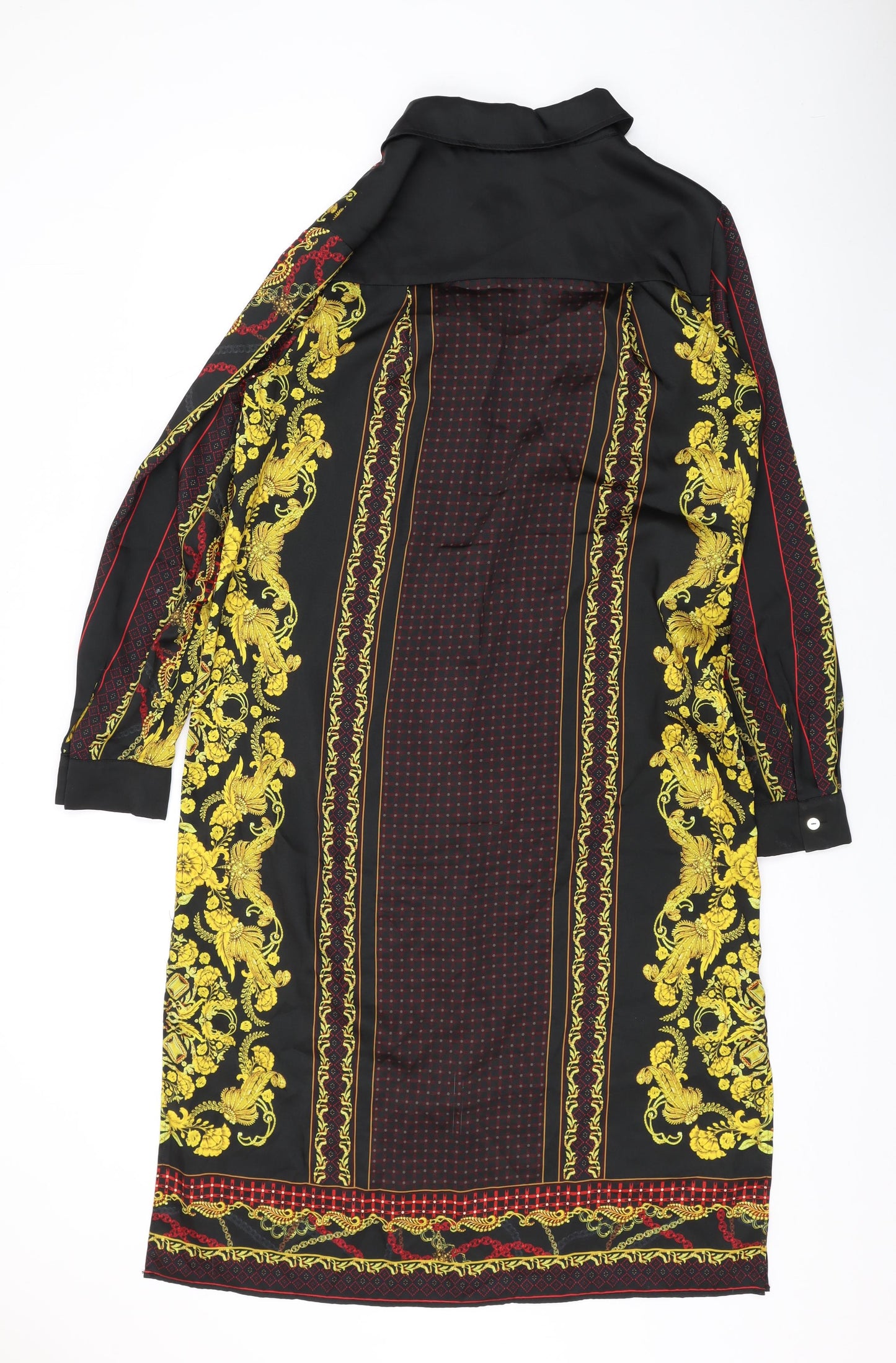 Julien Macdonald Womens Black Geometric Polyester Shirt Dress Size 12 Collared Button