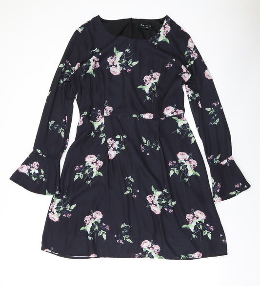 Angeleye Womens Black Floral Polyester A-Line Size 12 Scoop Neck Zip