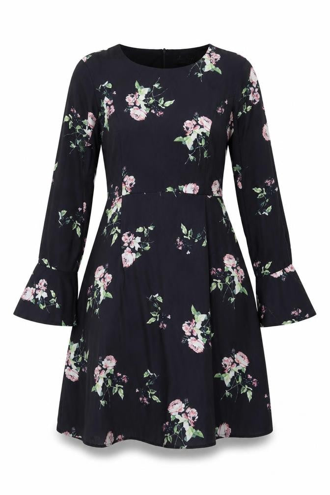 Angeleye Womens Black Floral Polyester A-Line Size 12 Scoop Neck Zip
