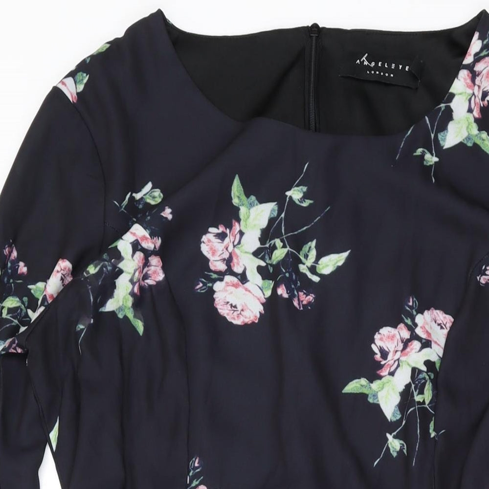 Angeleye Womens Black Floral Polyester A-Line Size 12 Scoop Neck Zip