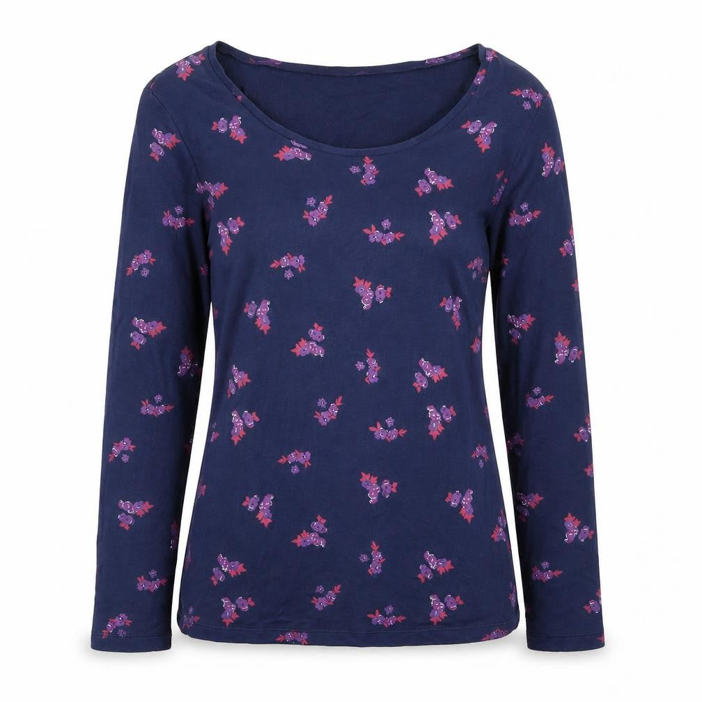 Marks & Spencer Womens Blue Floral Acrylic Basic T-Shirt Size 10 Scoop Neck
