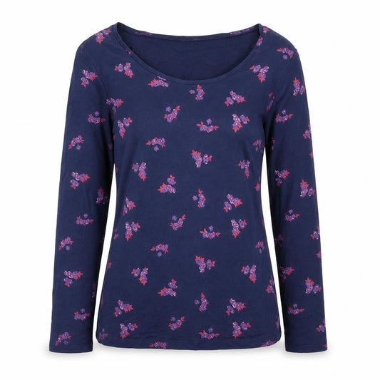 Marks and Spencer Womens Blue Floral Acrylic Basic T-Shirt Size 10 Scoop Neck