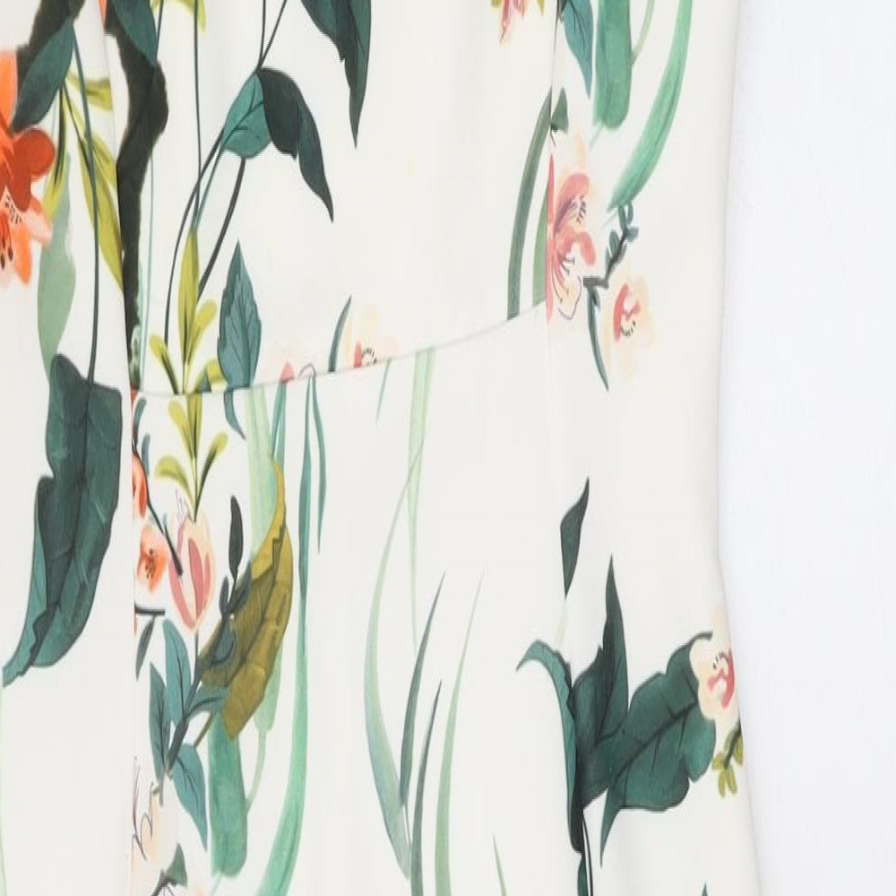 Marks and Spencer Womens White Floral Polyester Bodycon Size 8 Square Neck Zip
