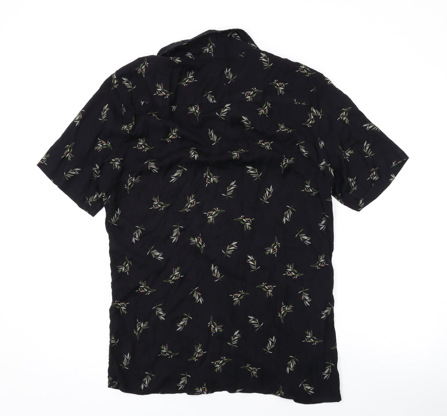 Carlo Mens Black Geometric Cotton Button-Up Size L Collared Button