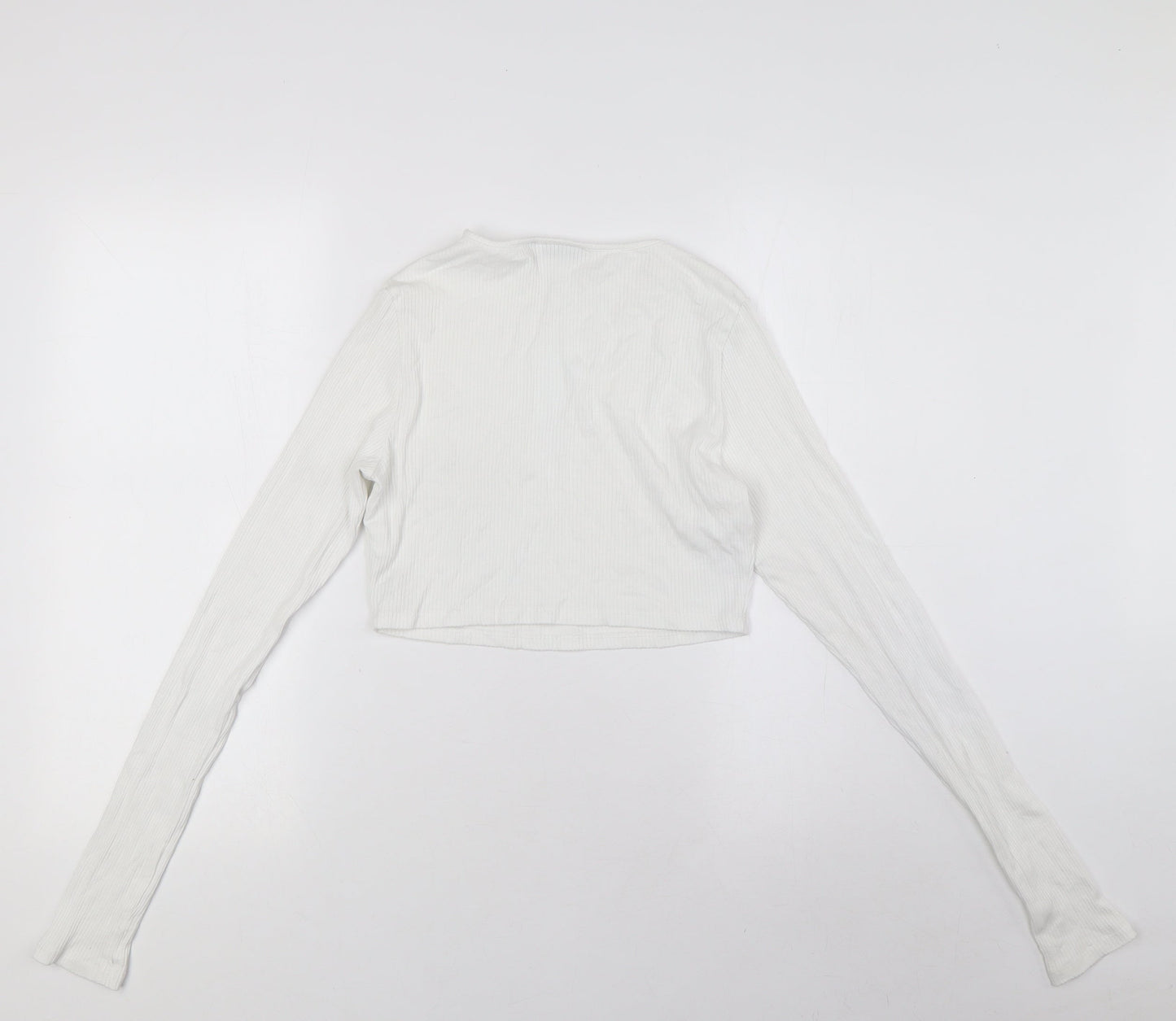 ASOS Womens White Viscose Cropped T-Shirt Size 12 Round Neck - Ribbed,