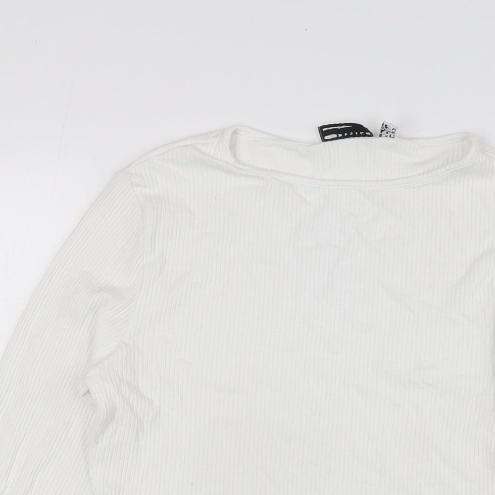 ASOS Womens White Viscose Cropped T-Shirt Size 12 Round Neck - Ribbed,