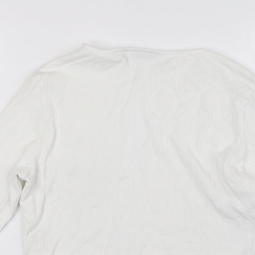 ASOS Womens White Viscose Cropped T-Shirt Size 12 Round Neck - Ribbed,