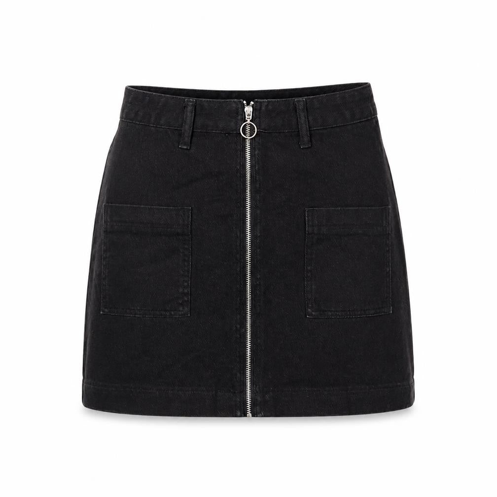 PRETTYLITTLETHING Womens Black Cotton A-Line Skirt Size 6 Zip