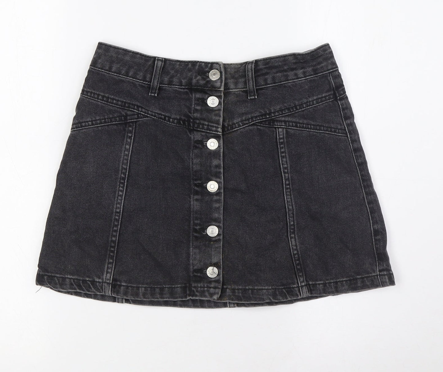 Topshop Womens Black Cotton A-Line Skirt Size 8 Button