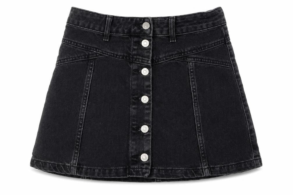 Topshop Womens Black Cotton A-Line Skirt Size 8 Button