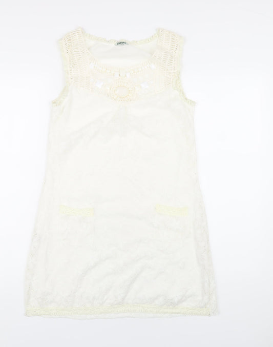 CULTURE Womens Ivory Polyester A-Line Size 12 Round Neck Pullover - Beaded Neckline