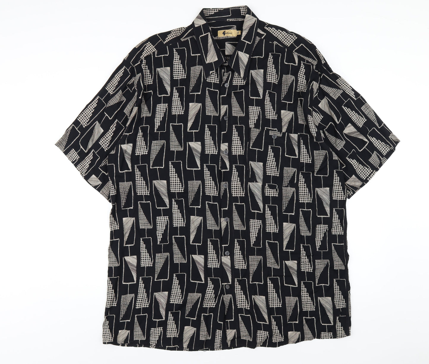 Gabicci Womens Black Geometric Viscose Basic Button-Up Size 2XL Collared