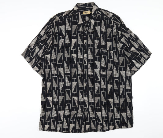 Gabicci Womens Black Geometric Viscose Basic Button-Up Size 2XL Collared