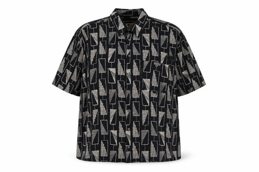 Gabicci Womens Black Geometric Viscose Basic Button-Up Size 2XL Collared