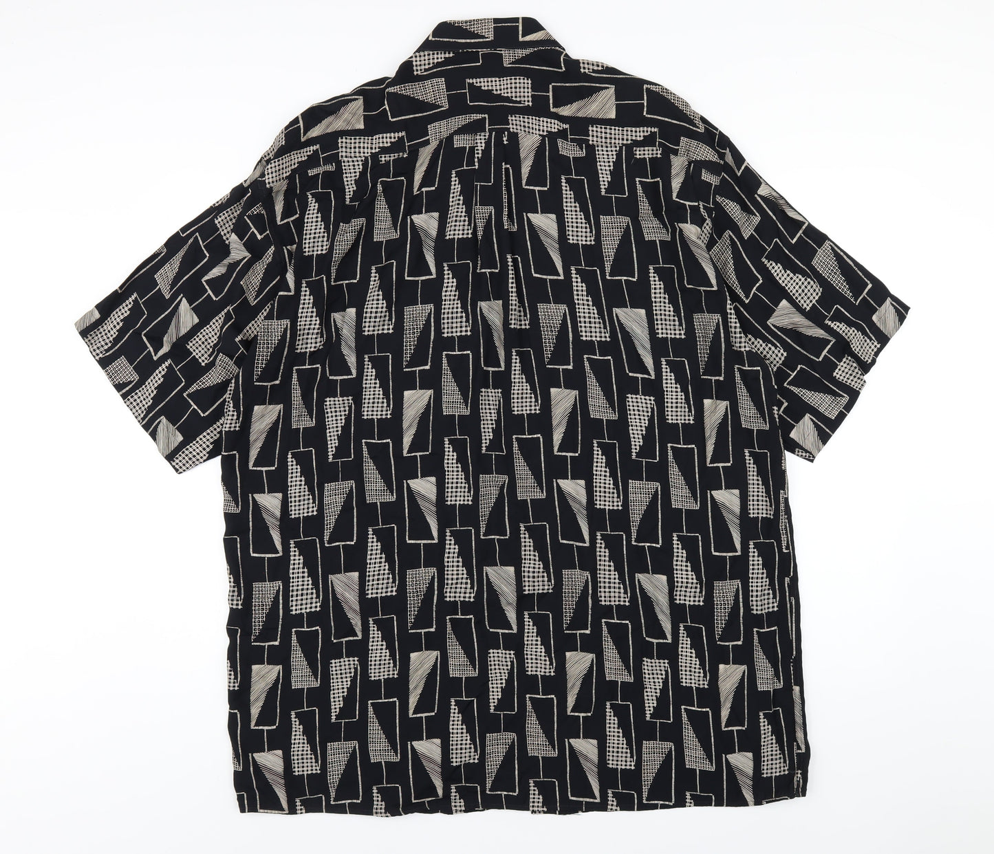Gabicci Womens Black Geometric Viscose Basic Button-Up Size 2XL Collared