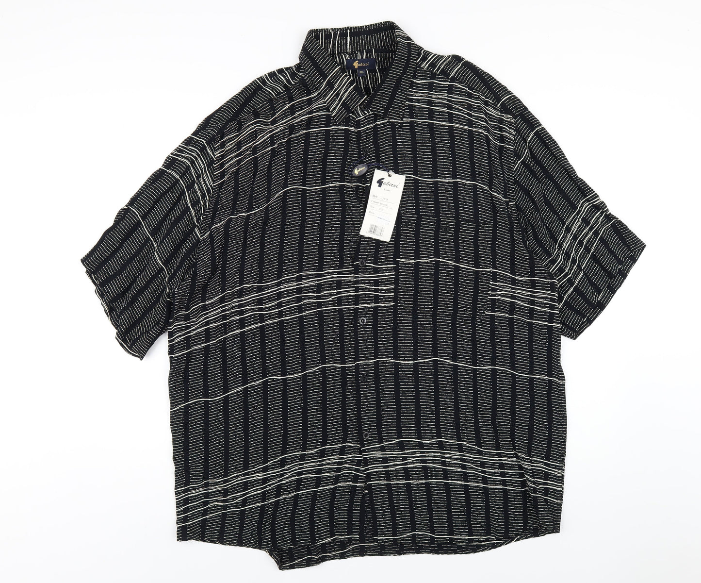Gabicci Womens Black Geometric Viscose Basic Button-Up Size 2XL Collared