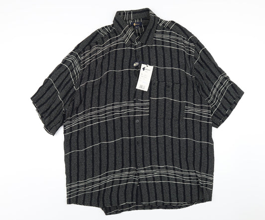 Gabicci Womens Black Geometric Viscose Basic Button-Up Size 2XL Collared