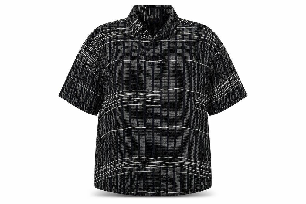 Gabicci Womens Black Geometric Viscose Basic Button-Up Size 2XL Collared