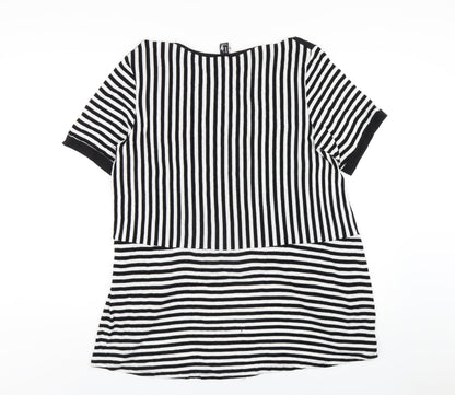 Izabel London Womens Black Striped Polyester Basic T-Shirt Size 12 Round Neck