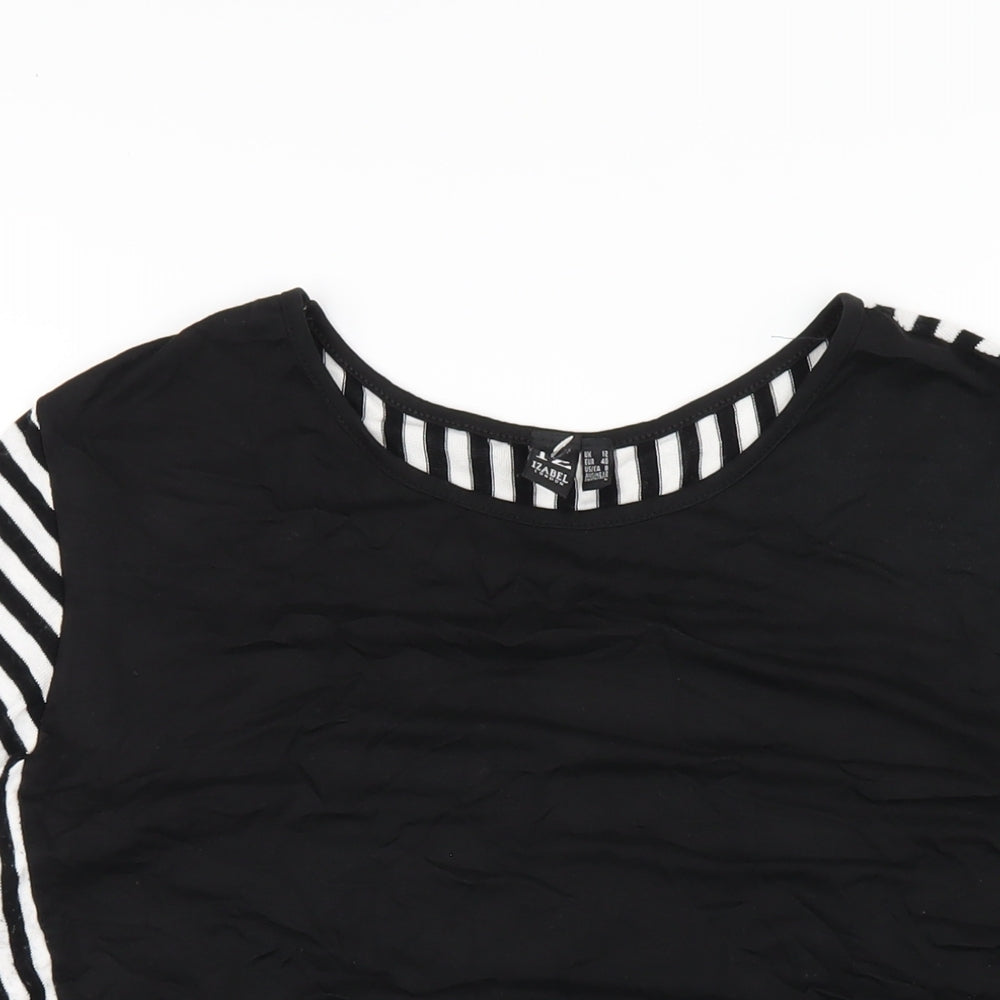 Izabel London Womens Black Striped Polyester Basic T-Shirt Size 12 Round Neck