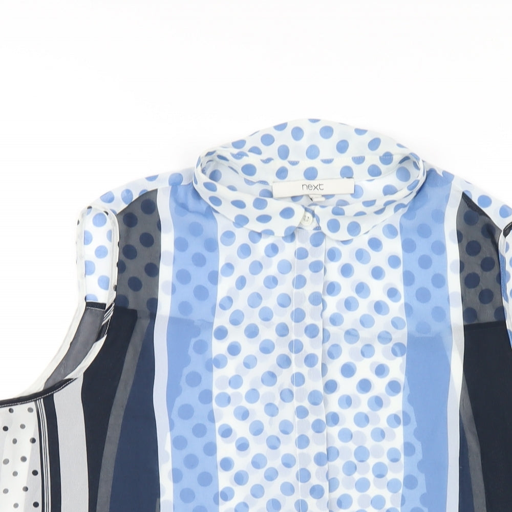 NEXT Womens Blue Geometric Polyester Basic Button-Up Size 10 Collared