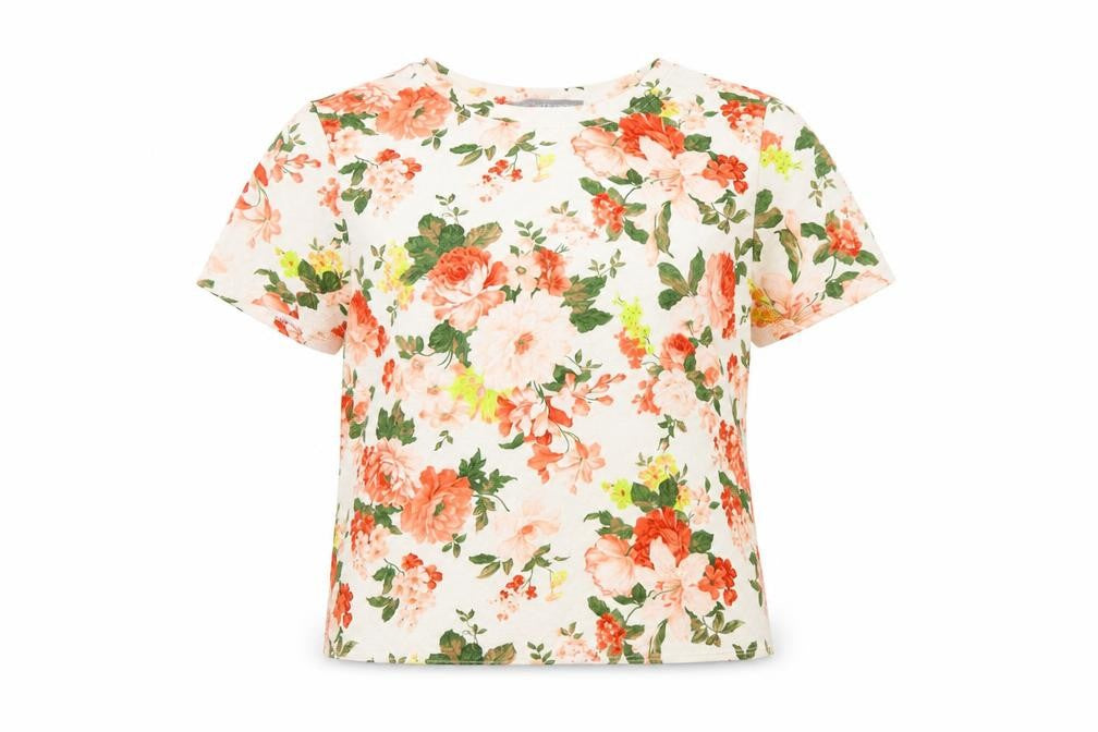 Dorothy Perkins Womens Ivory Floral Polyester Basic T-Shirt Size 14 Round Neck