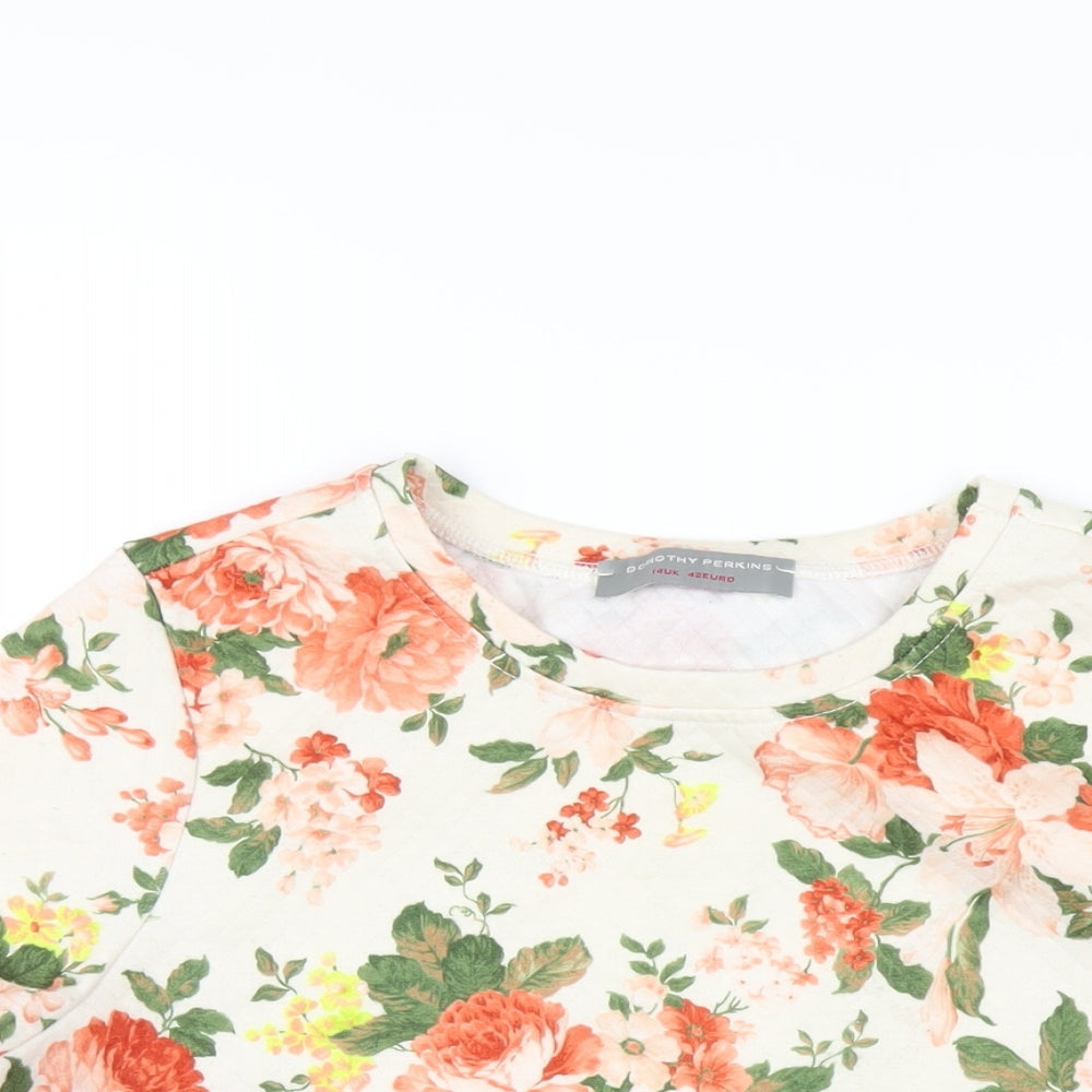Dorothy Perkins Womens Ivory Floral Polyester Basic T-Shirt Size 14 Round Neck