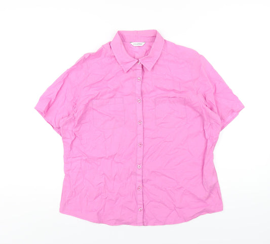 Classic Womens Pink Cotton Basic Button-Up Size 14 Collared