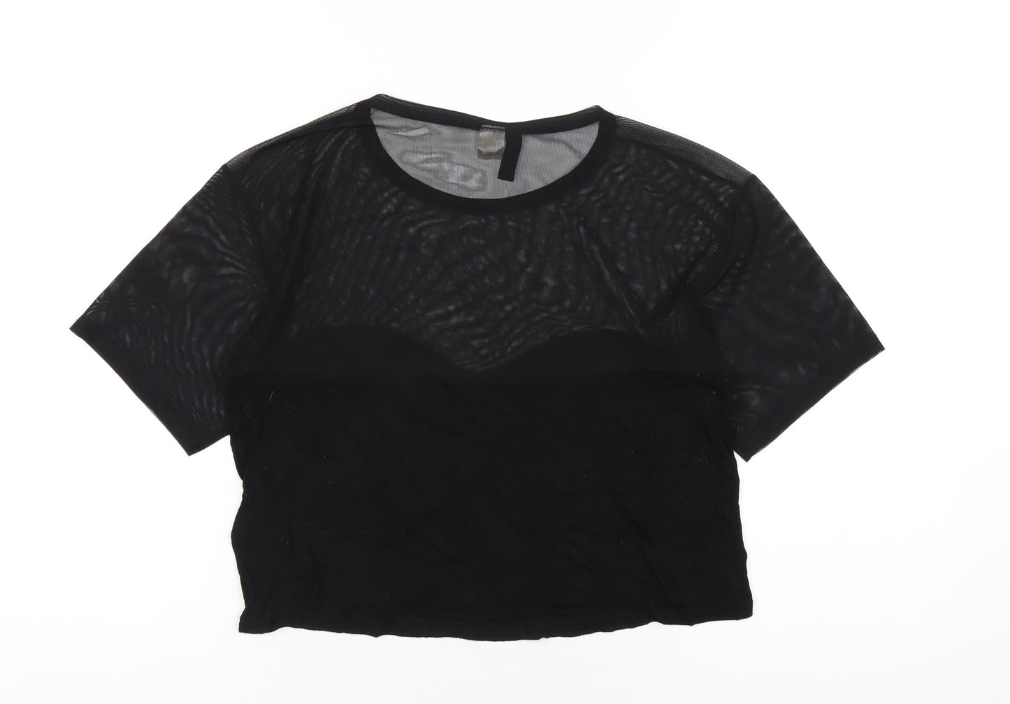 H&M Womens Black Viscose Cropped T-Shirt Size XS Round Neck