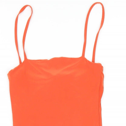PRETTYLITTLETHING Womens Orange Polyester Mini Size 4 Square Neck Pullover